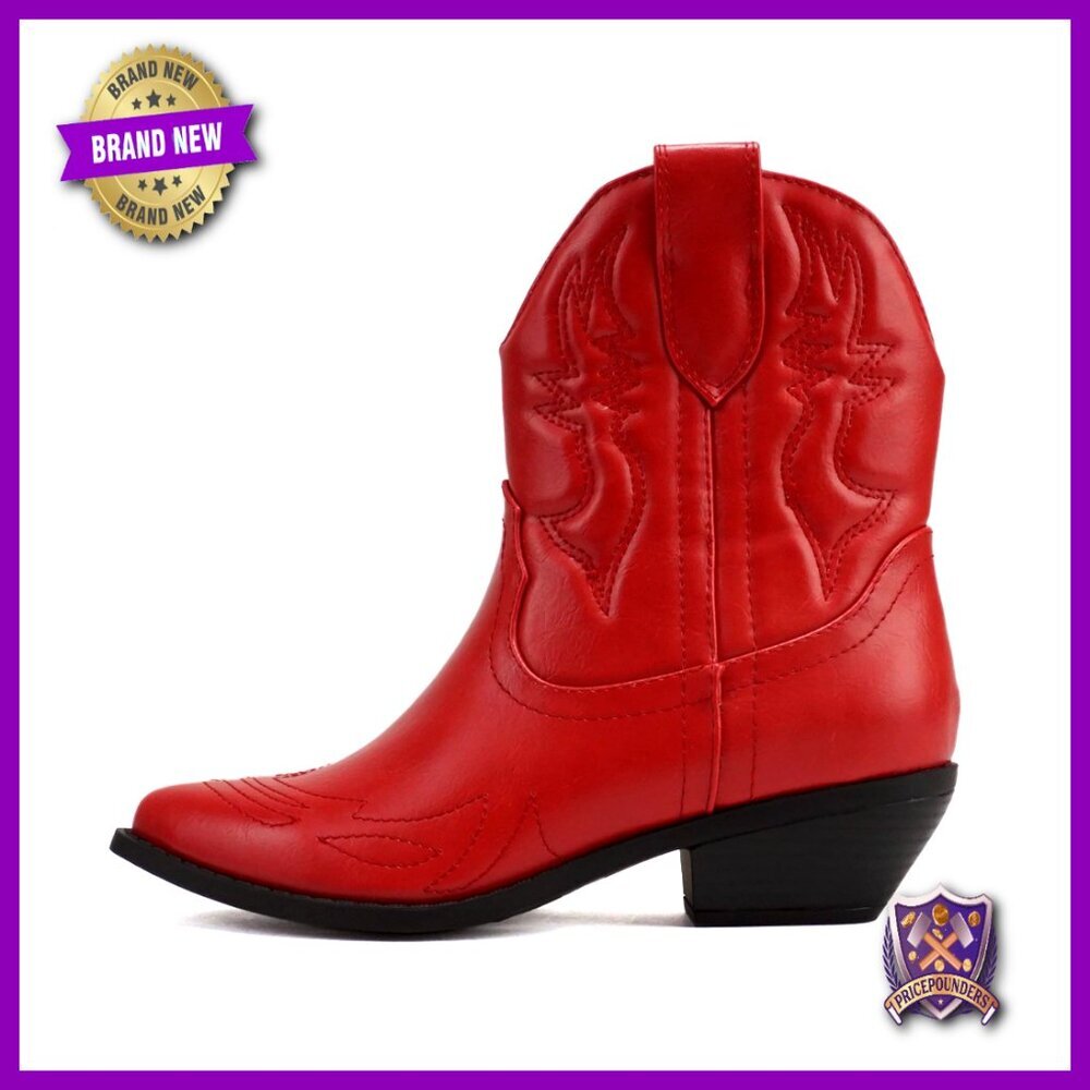 Western Cowgirl Ankle Boots Pointed Toe Pull On Stitched Detail True Size